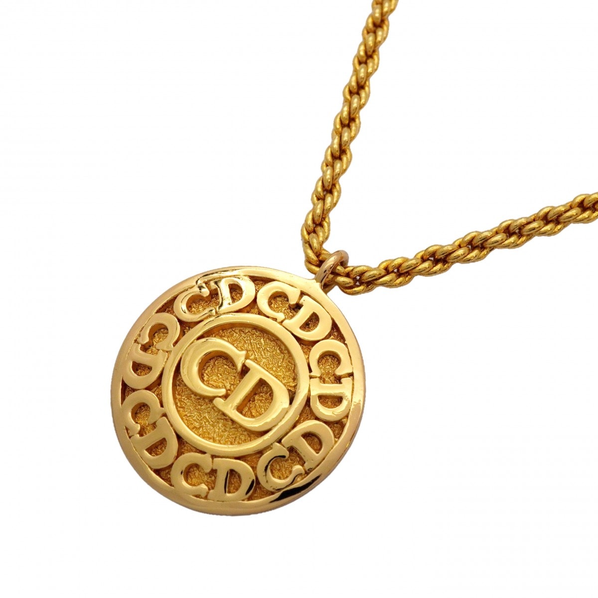【6jcb0884-k】クリスチャンディオール ネックレス CDロゴ 丸型 サークル GPメッキ ゴールド【中古】レディース