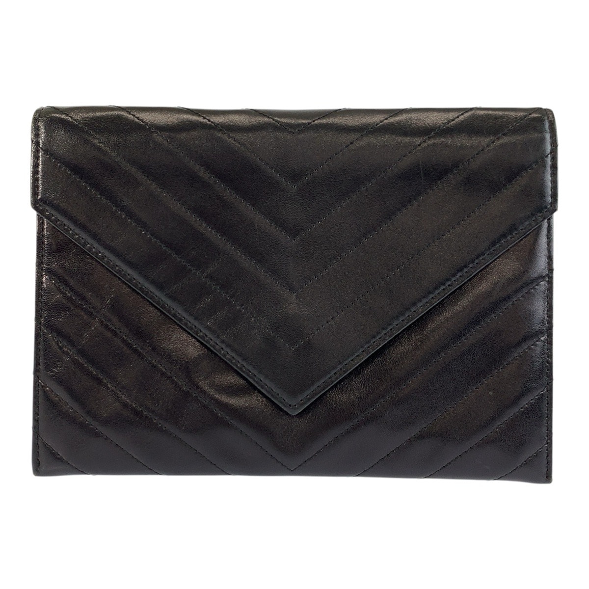 美品 YVES SAINT LAURENT イヴ サンローラン ヴィンテージ Vステッチ ブラック 黒 レザー クラッチバッグ セカンドバッグ 603161 【中古】