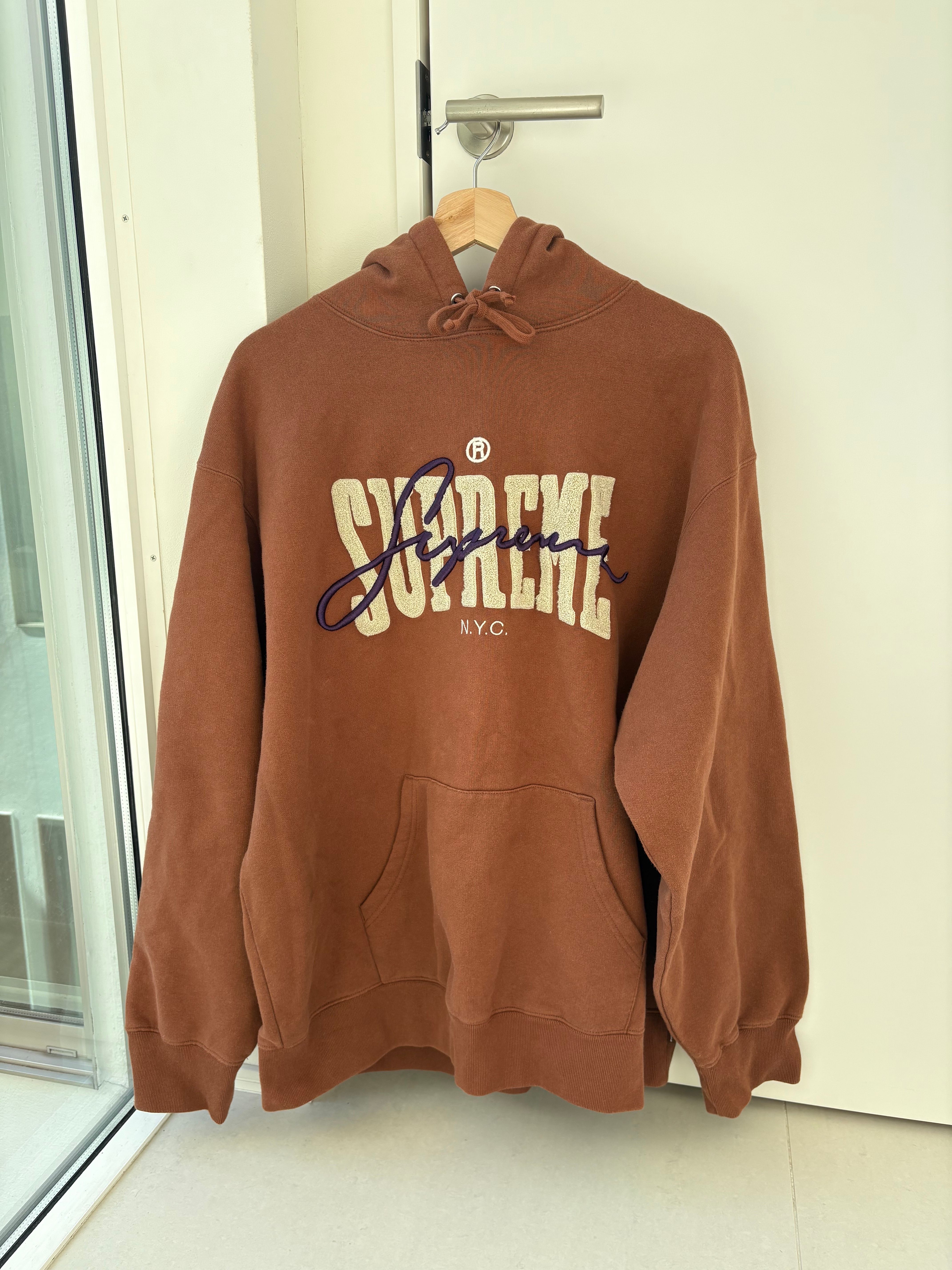 Supreme Embroidered Chenille Hooded Sweatshirt "Brown"