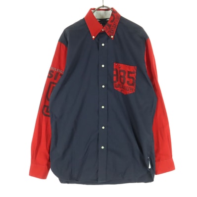 TOMMY HILFIGER トミーヒルフィガー プリント 長袖 バイカラー ボタンダウンシャツ S/P ブラック系