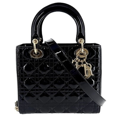 Christian Dior クリスチャンディオール 2WAY カナージュ レディディオール ミディアム ショルダーバッグ 肩掛け 斜め掛け ハンドバッグ パテントカーフスキン ブラック 黒 ゴールド金具 レディース【中古品】