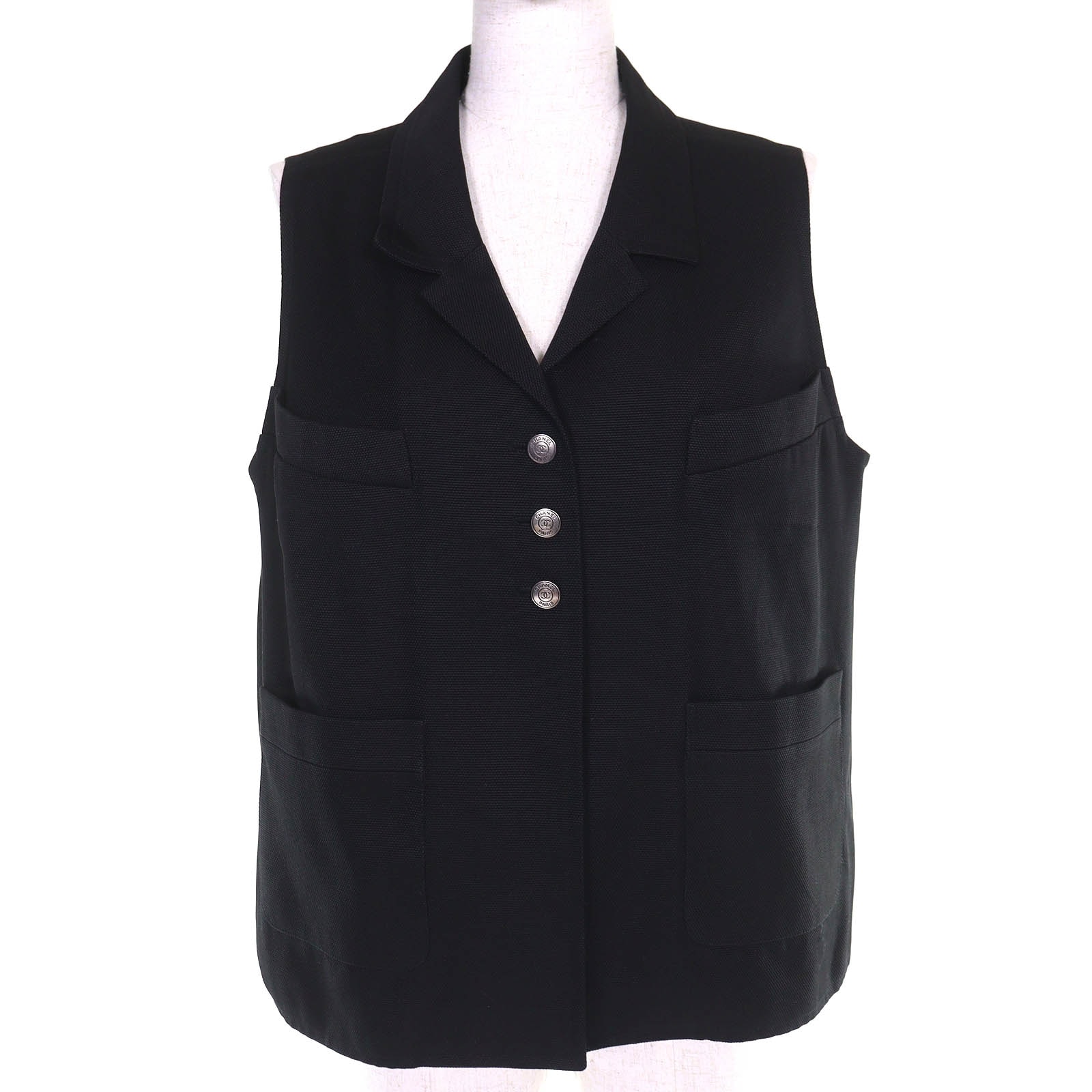 極美品 シャネル ココマークボタン ジレ ベスト 黒 46 97C P08672