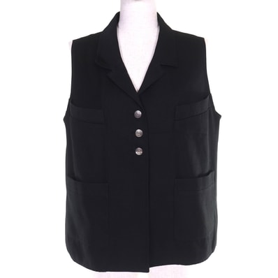 極美品 シャネル ココマークボタン ジレ ベスト 黒 46 97C P08672