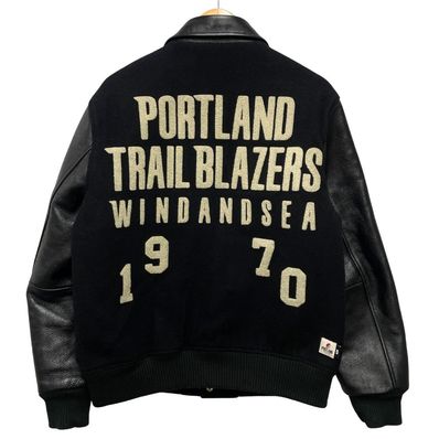 WIND AND SEA ウィンダンシー × NBA PORTLAND TRAIL BLAZERS 袖革 スタジャン ブラック サイズM 51425