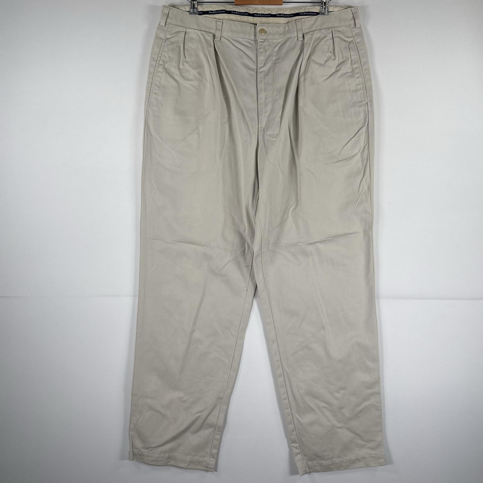 古着 ポロ・ラルフローレン POLO RALPH LAUREN チノパンツ チノパン ワンポイント スラックス 大きいサイズ w40 L32  ベージュ メンズ