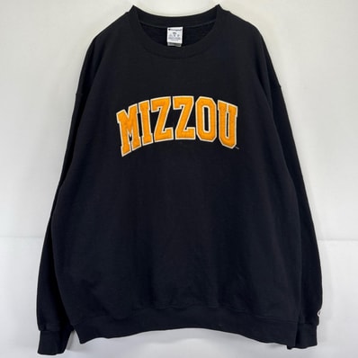 古着 チャンピオン Champion スウェット ロゴ刺繍 クルーネック トレーナー カレッジロゴ 大きいサイズ 2XL ブラック系 メンズ
