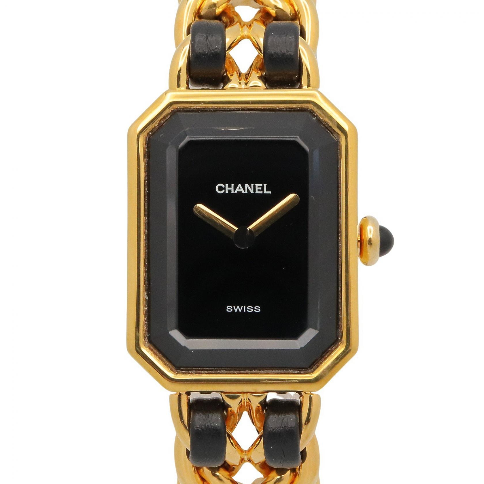 シャネル CHANEL プルミエール S 腕時計 時計 GP(ゴールドメッキ) レザーベルト レディース ブラック系 H0001 【中古】
