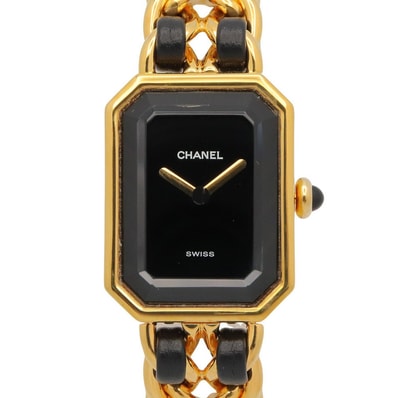 シャネル CHANEL プルミエール S 腕時計 時計 GP(ゴールドメッキ) レザーベルト レディース ブラック系 H0001 【中古】