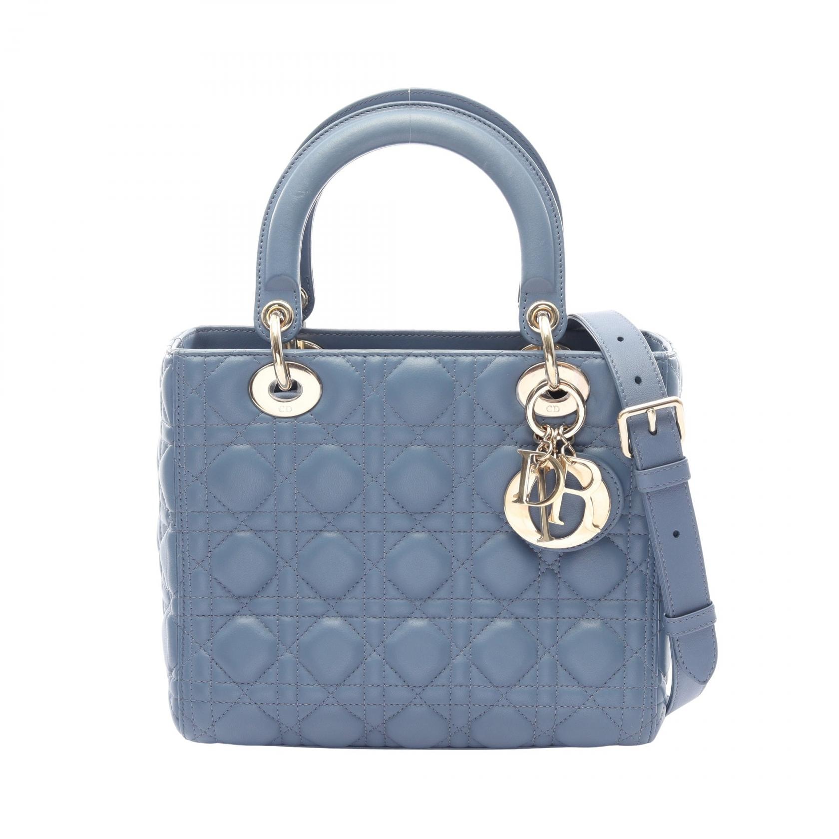 ディオール Dior LADY DIOR レディディオール ミディアム カナージュ 2WAY ハンドバッグ バッグ レザー レディース ブルー系 【中古】