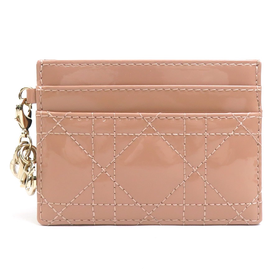クリスチャンディオール Christian Dior カードケース 名刺入れ エナメル ピンクベージュ レディース【中古】 56018a