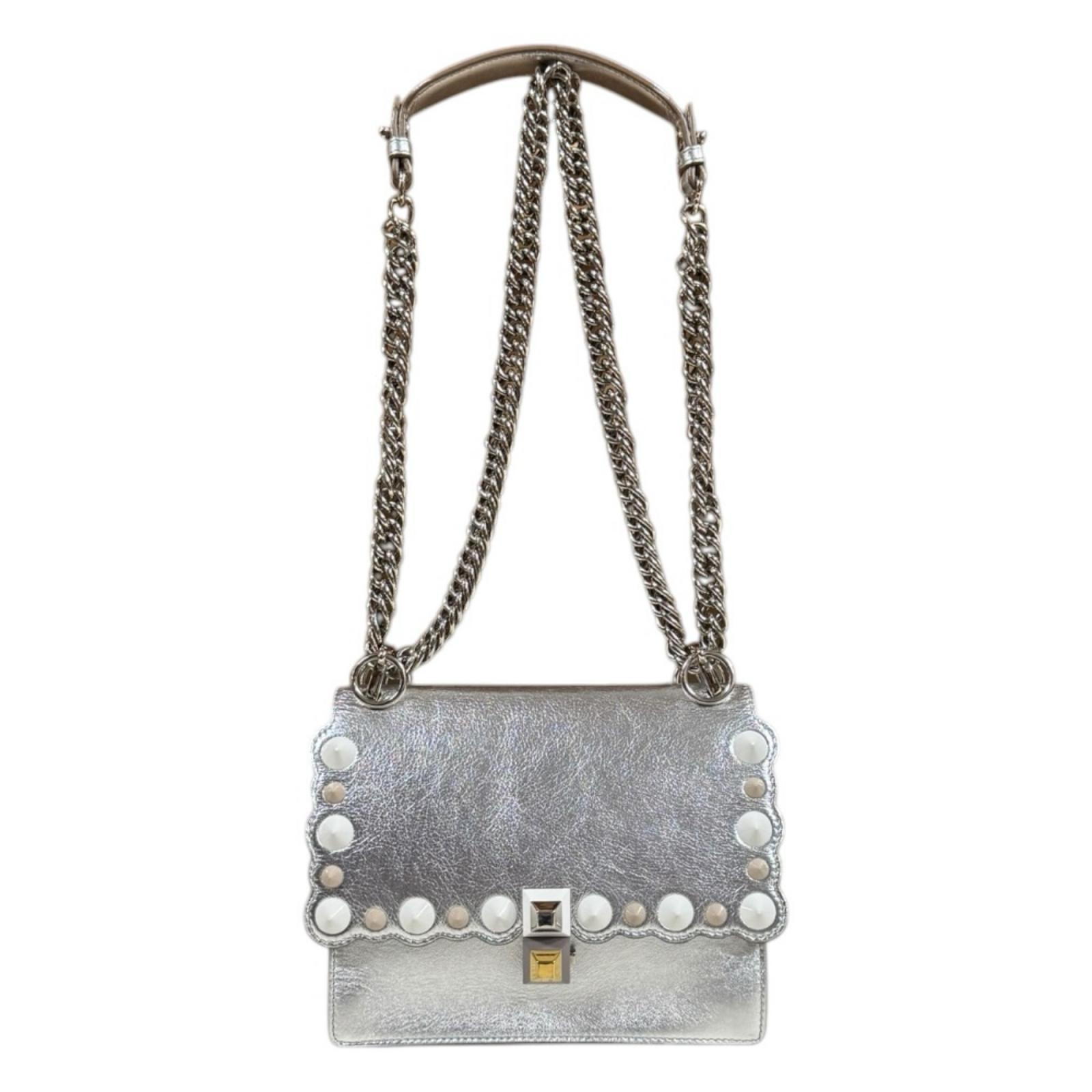 フェンディ キャナイ ミニ ショルダーバッグ レザー 8M0381 シルバー レディース FENDI 中古