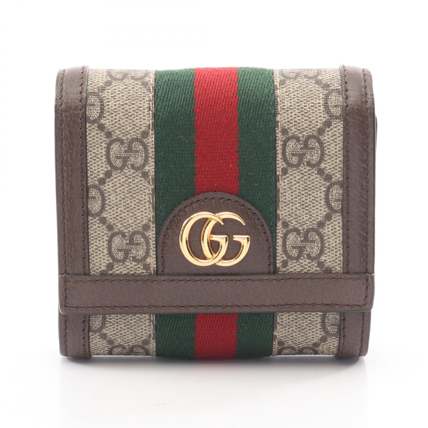 グッチ GUCCI オフィディア GGスプリーム ウォレット 二つ折り財布 財布 レザー PVC レディース ベージュ系 / ブラウン系 598662 【中古】