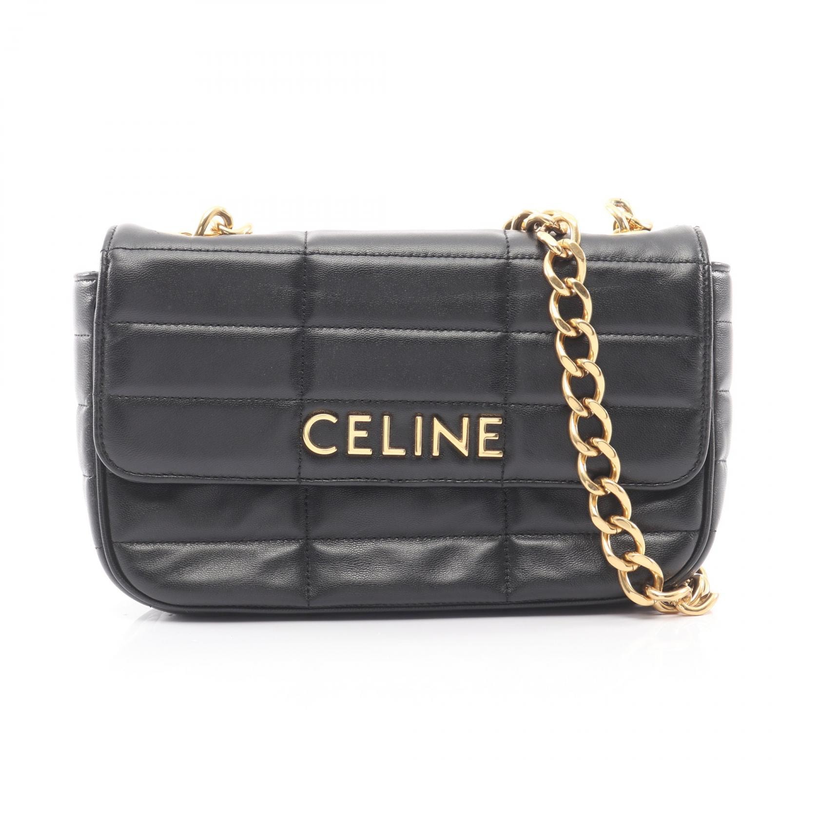 セリーヌ CELINE マトラッセ モノクローム ショルダーバッグ バッグ レザー レディース ブラック系 【中古】