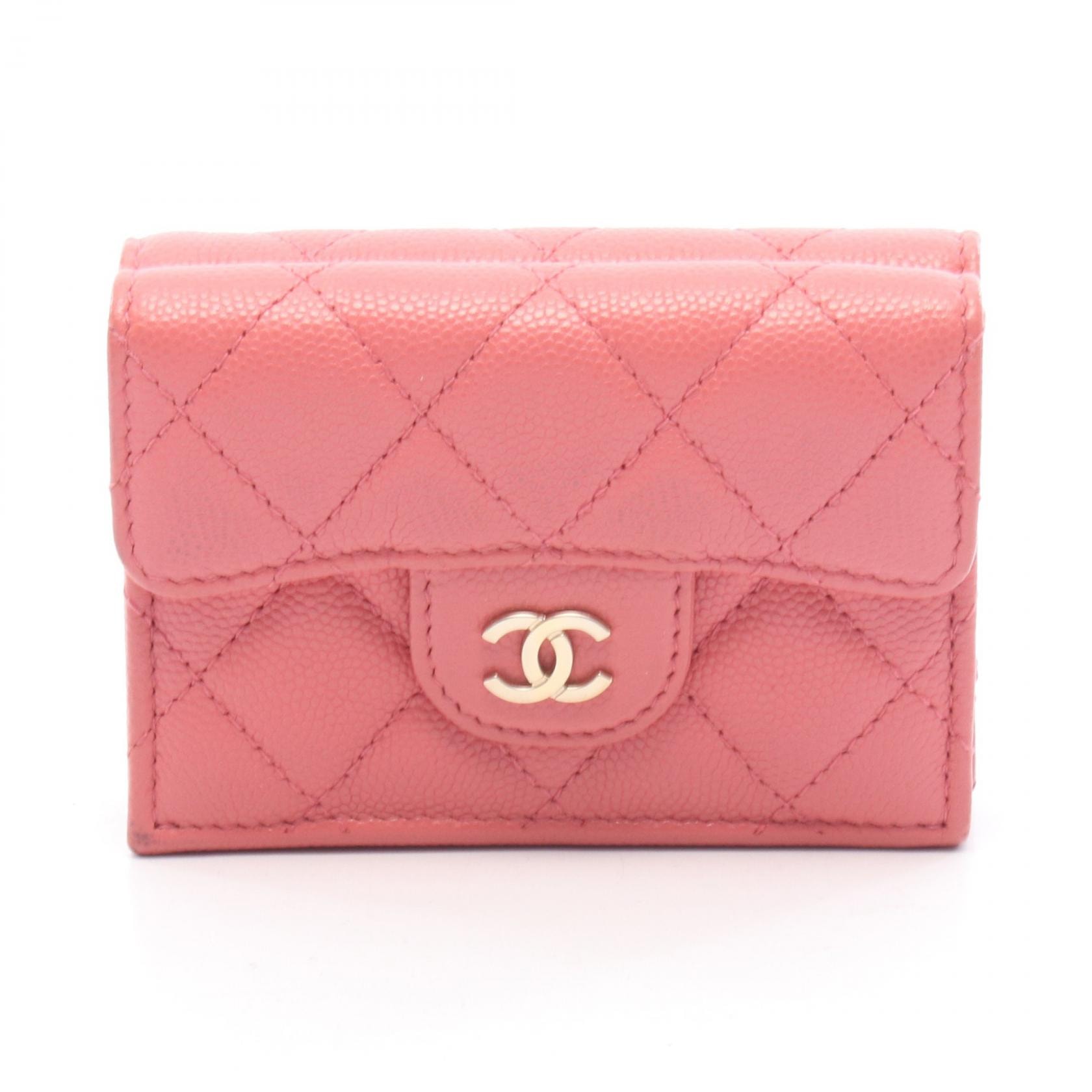 シャネル CHANEL クラシック スモール フラップ ウォレット マトラッセ 三つ折り財布 財布 キャビアスキン(グレインドカーフ) レディース ピンク系 【中古】