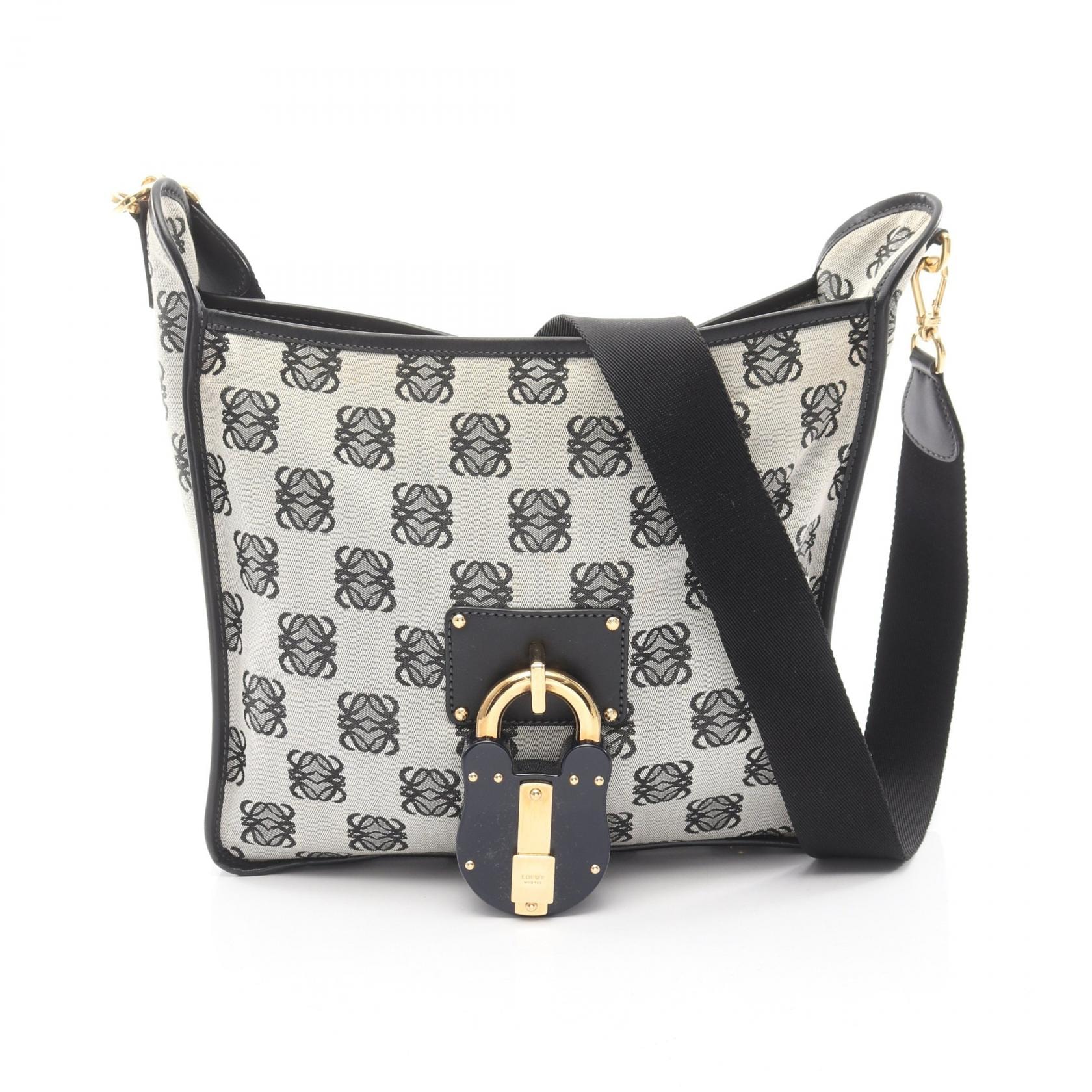 ロエベ LOEWE アナグラム ショルダーバッグ バッグ キャンバス レザー レディース ブラック系 / アイボリー系 【中古】