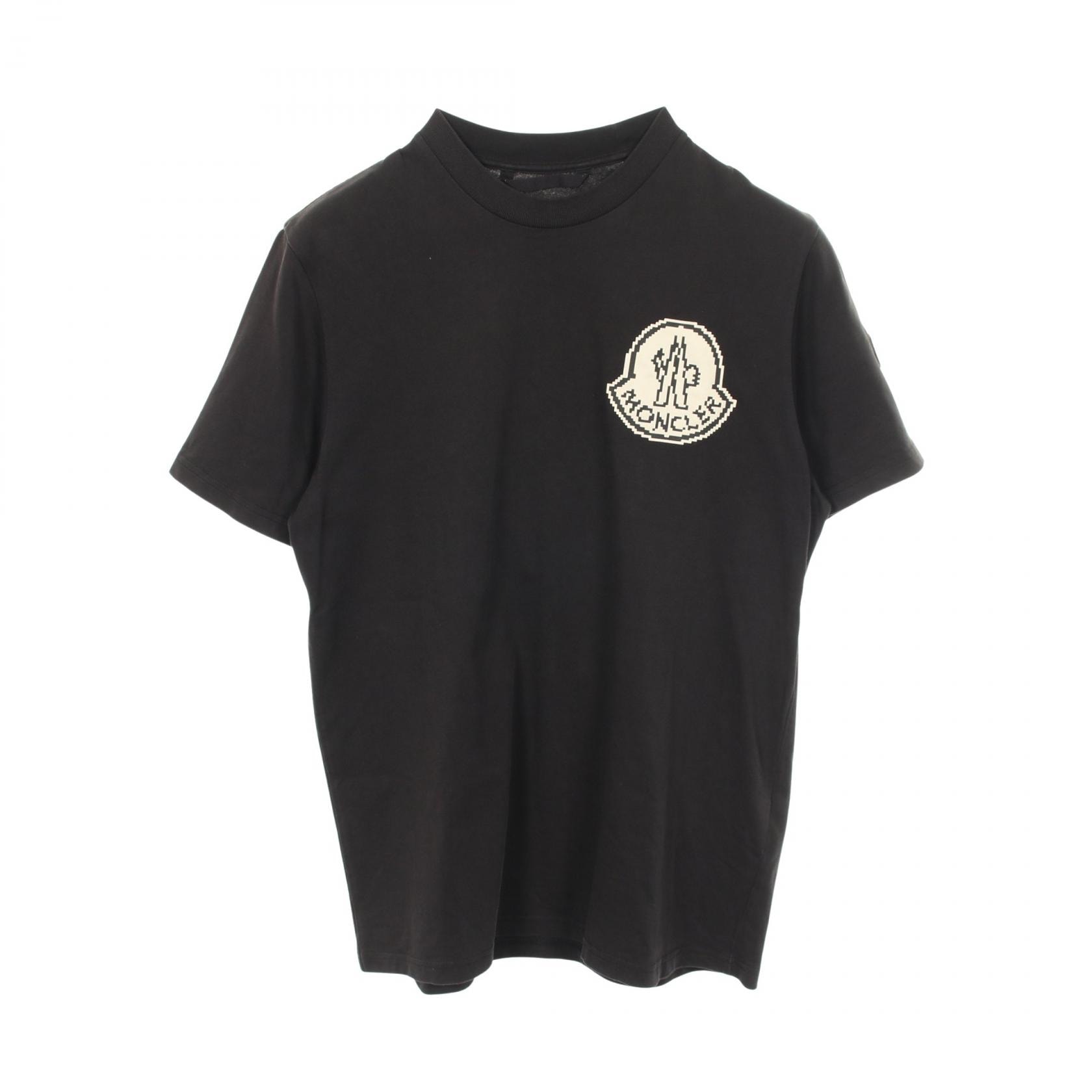 モンクレール MONCLER ピクセルロゴ クルーネック 半袖Tシャツ 衣料品 トップス コットン メンズ ブラック系 8C00004 【中古】