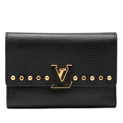 ルイ ヴィトン ポルトフォイユ カプシーヌ コンパクト スタッズ 三つ折り財布 M62765 ブラック レザー レディース LOUIS VUITTON 【中古】