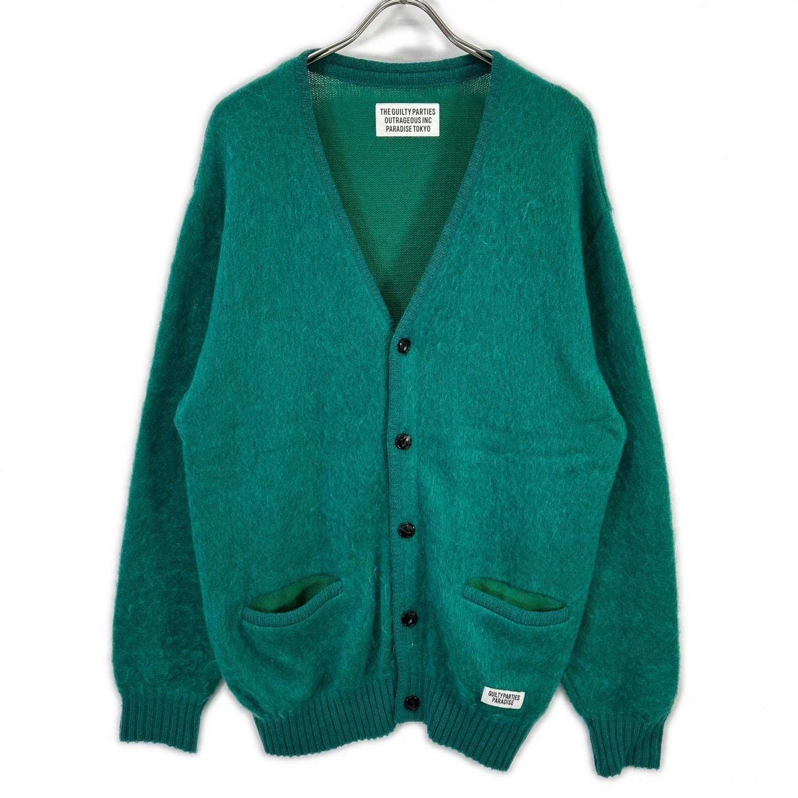 ワコマリア グリーン ウール混 MOHAIR KNIT CARDIGAN/モヘアニットカーディガン L