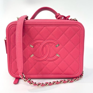 シャネル CHANEL CCフィリグリー A93343 ヴァニティチェーンショルダー 2way キャビアスキン ピンク ゴールド金具 【鑑定済み】正規品