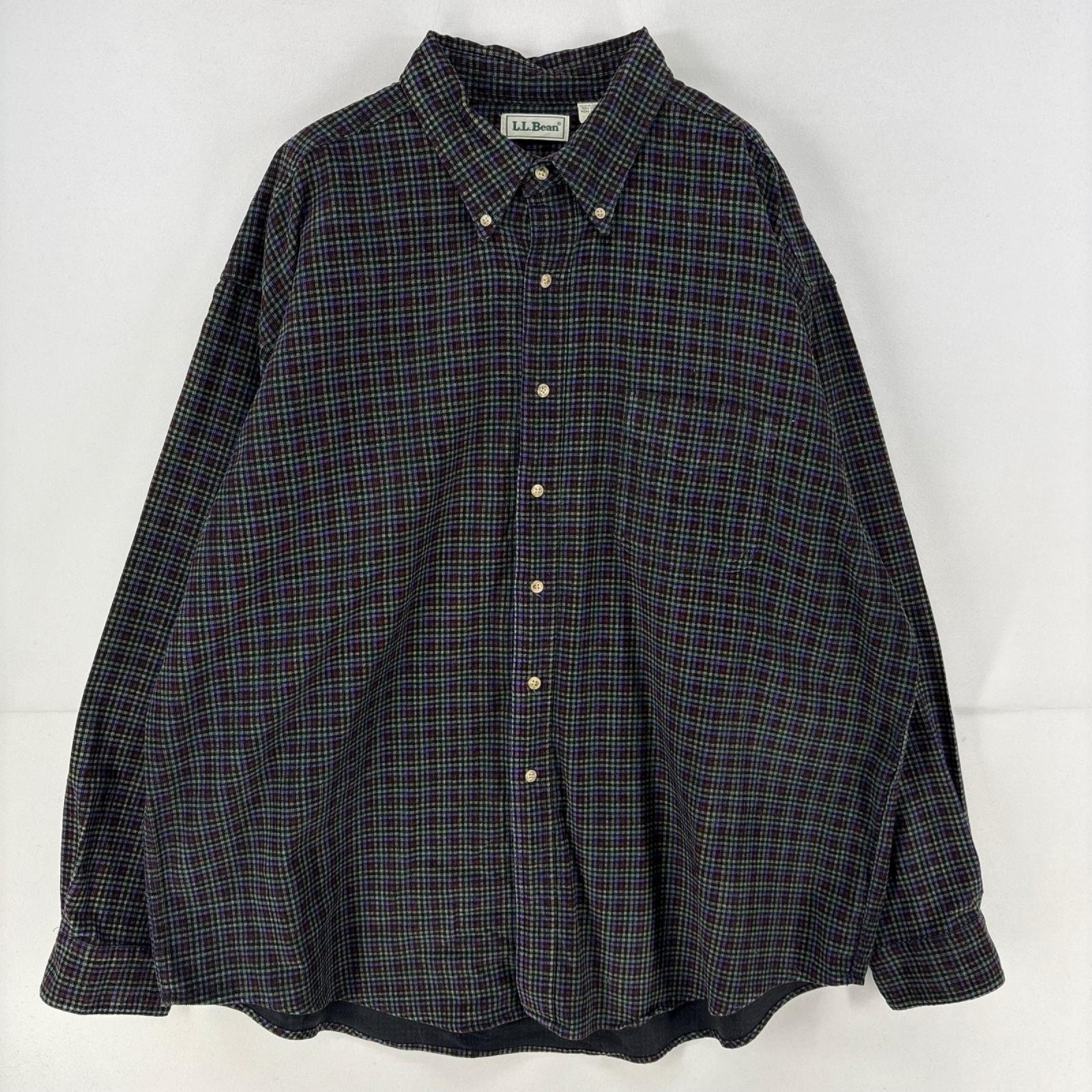 古着 90's/90年代 エルエルビーン L.L.Bean コーデュロイ 長袖シャツ 胸ポケット 大きいサイズ チェック柄 2XL  ブラック系 メンズ