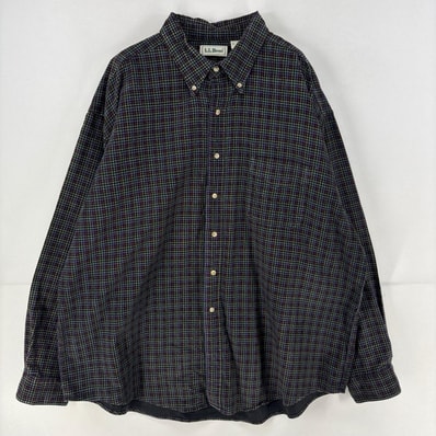 古着 90's/90年代 エルエルビーン L.L.Bean コーデュロイ 長袖シャツ 胸ポケット 大きいサイズ チェック柄 2XL ブラック系 メンズ