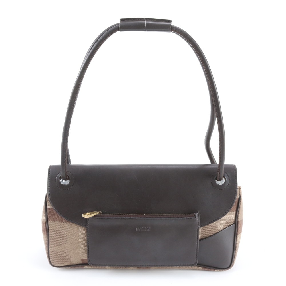 ■美品 バリー ビジーB フラップショルダーバッグ レザー×キャンバス