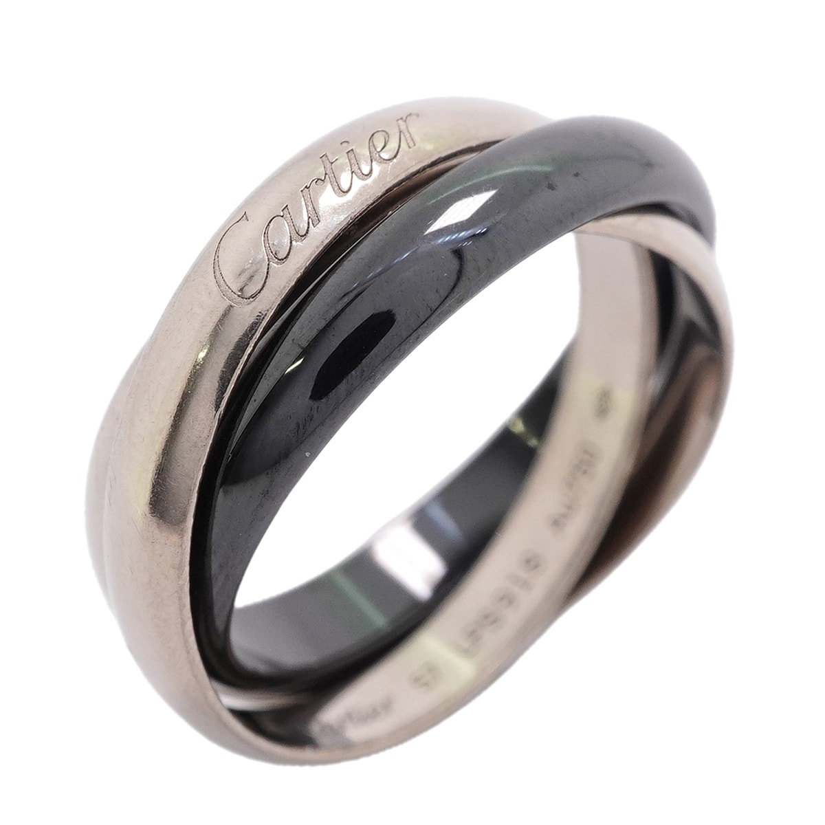 【6jkb0428】カルティエ リング トリニティ クラシックモデル K18WG ホワイトゴールド セラミック ブラック #57【中古】メンズ
