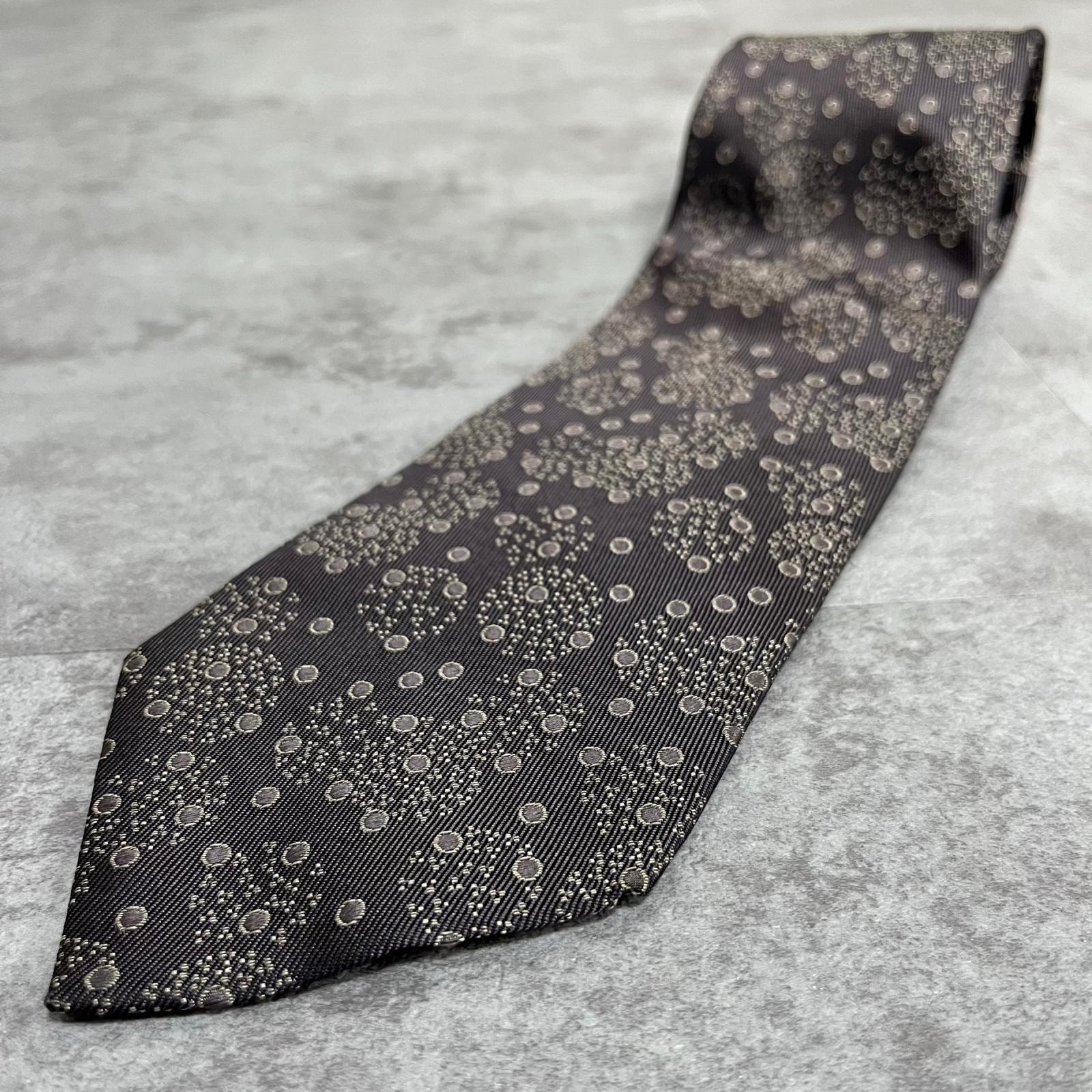 【Christian Dior】クリスチャンディオール ネクタイ 花火 フラワー ドット 水玉 小紋 総柄 ブラック グレー シルバー メンズ フォーマル