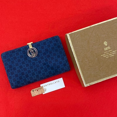 GUCCI グッチ GG ロゴ スウェード レザー 二つ折り財布 ネイビー
17330