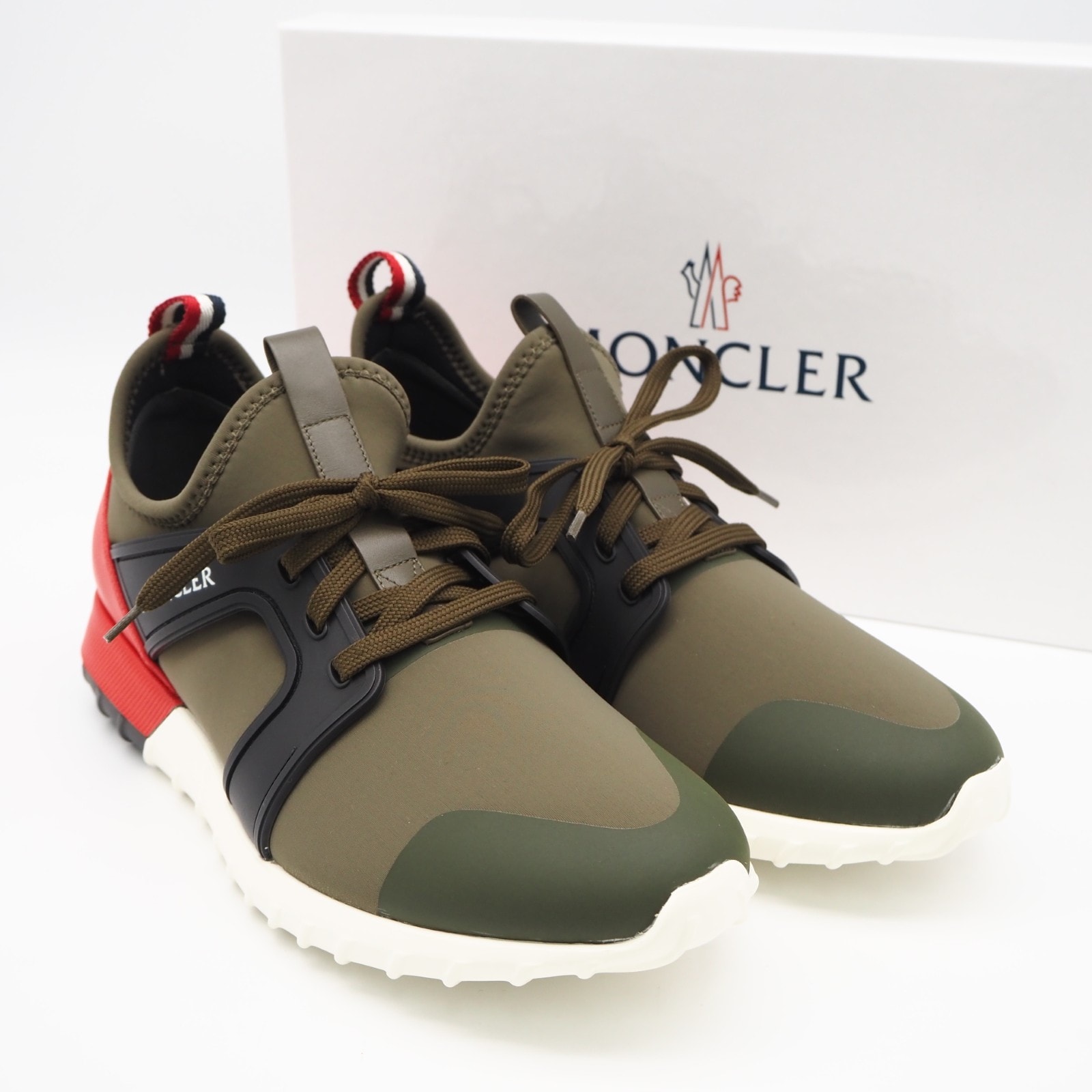 極美品 MONCLER モンクレール エミリアン ファブリック スニーカー 9 27 - スニーカー カーキ ブラック レッド ナイロン ラバー メンズ