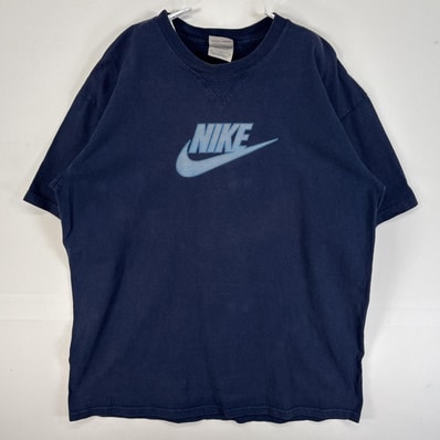 古着 00’s/00年代 ナイキ NIKE 半袖Tシャツ 肉厚 フェード センター ロゴ プリント クルーネック L ネイビー メンズ