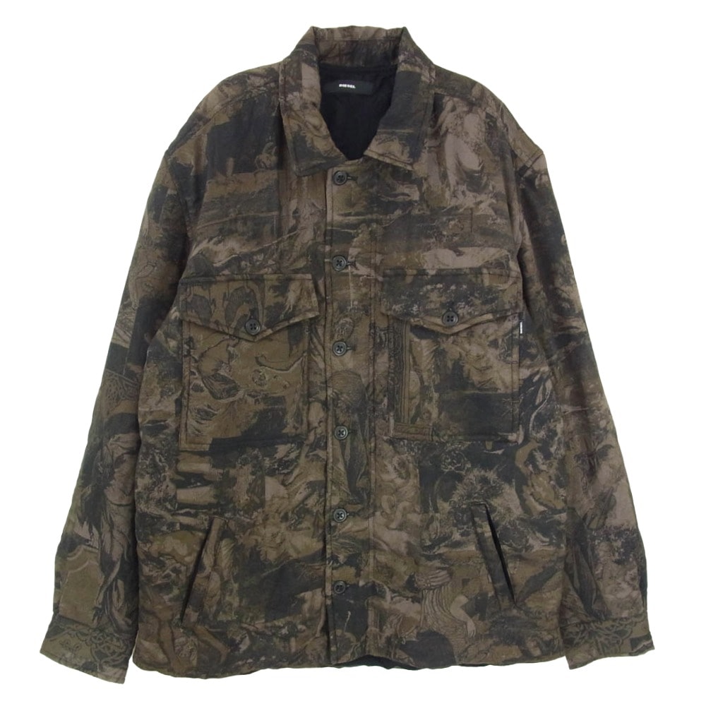 DIESEL ディーゼル グラフィックカモ パディング シャツ ジャケット S-LATE カモ柄 レーヨン 中綿 ジャケット ブラウン系 L【中古】