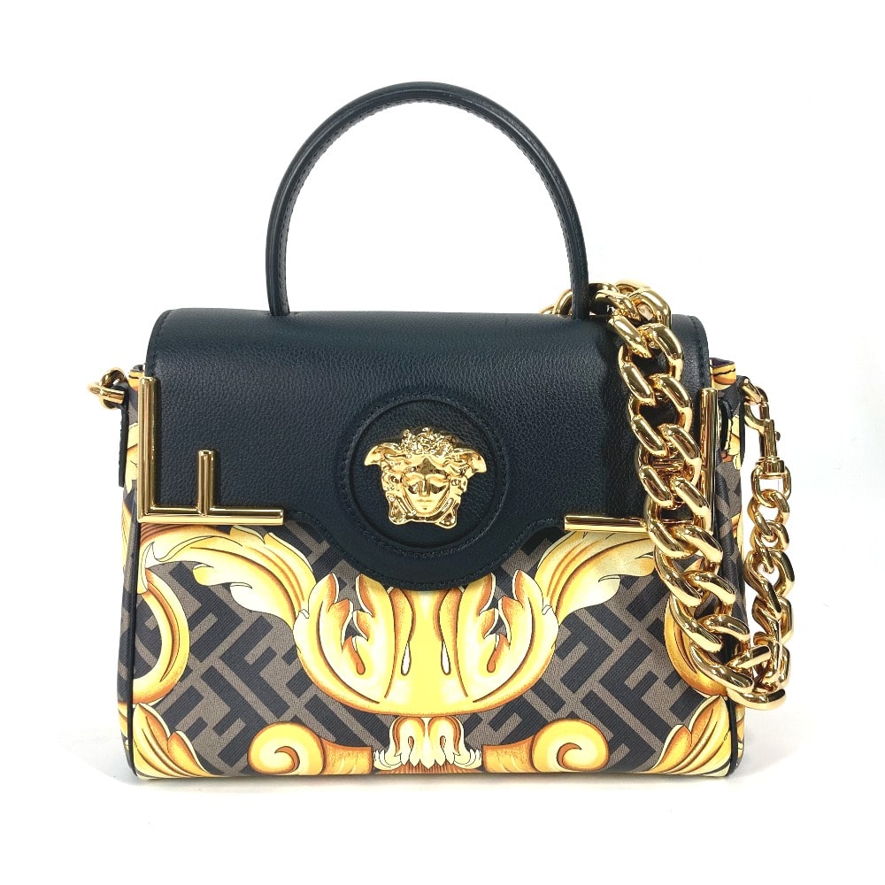 フェンディ FENDI ラ メドゥーサ サッチェルバッグ ズッカ ヴェルサーチ コラボ VERSACE FENDACE フェンダーチェ 2WAY ショルダーバッグ 斜め掛け ハンドバッグ PVC/レザー ブラウン 未使用
