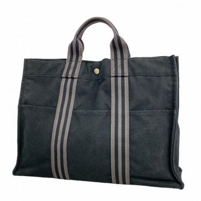 ★SALE【6fa0945】エルメス トートバッグ フールトゥMM キャンバス ブラック シルバー金具【中古】メンズ レディース ユニセックス