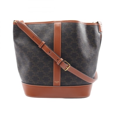 セリーヌ CELINE トリオンフ ミディアム バケット ショルダーバッグ バッグ PVCコーティングキャンバス レザー レディース ブラウン系 【中古】