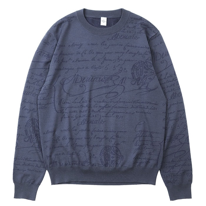 美品 ベルルッティ カリグラフィー ハイゲージ ウール100% ニット メンズ ネイビー系 L Berluti