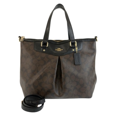 美品 COACH コーチ シグネチャー ブラウン ブラック ゴールド金具 PVC トートバッグ ショルダーバッグ 2way 604108 【中古】
