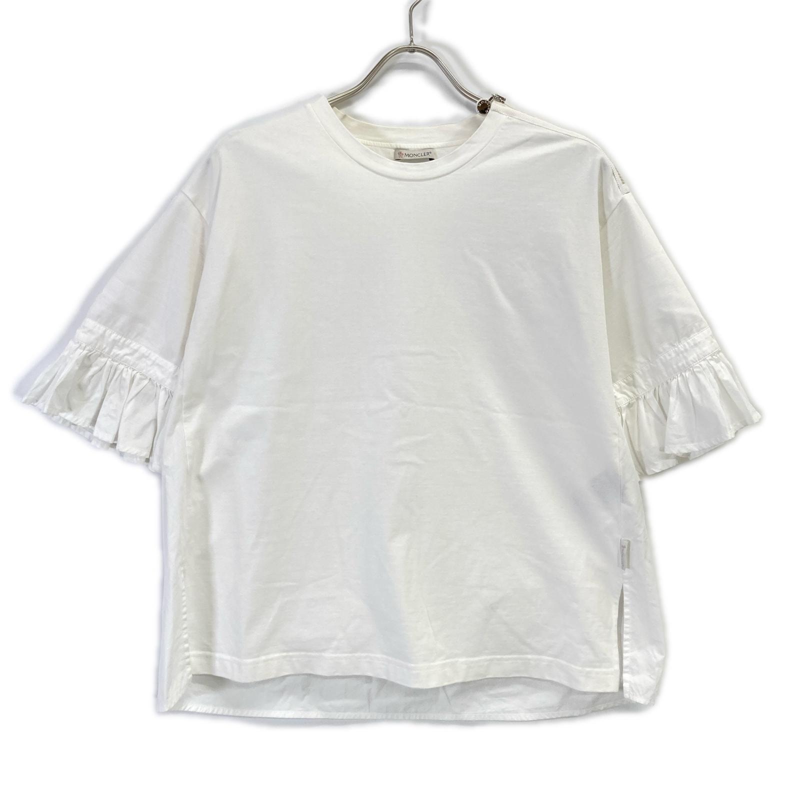 モンクレール MAGLIA GIROCOLLO ホワイト フリル 切替Tシャツ S
