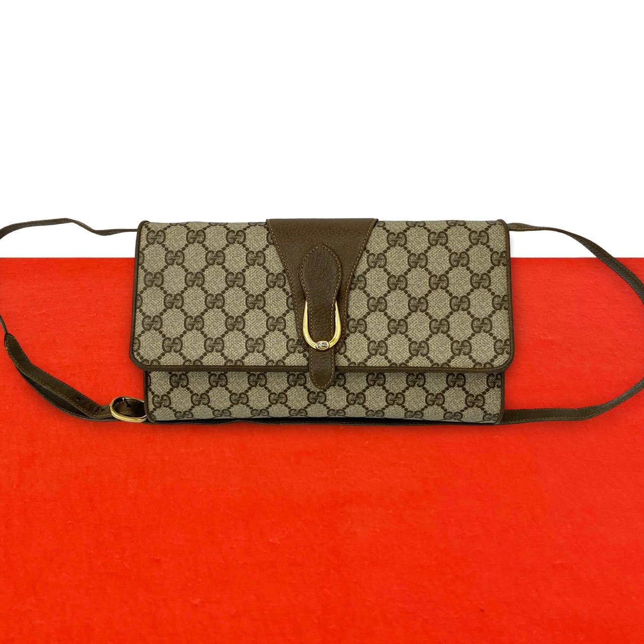 GUCCI グッチ GG ロゴ 柄 レザー PVC ショルダーバッグ ブラウン
139-1