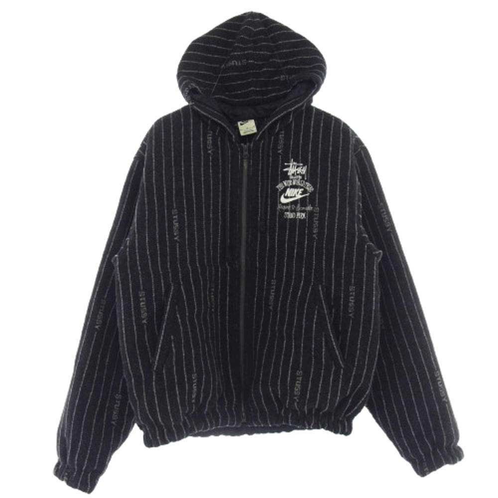 NIKE ナイキ ジャケット DR4023-010 × Stussy Striped Wool Jacket ステューシー ストライプ ウール ジャケット フーディ ブラック系 M【中古】