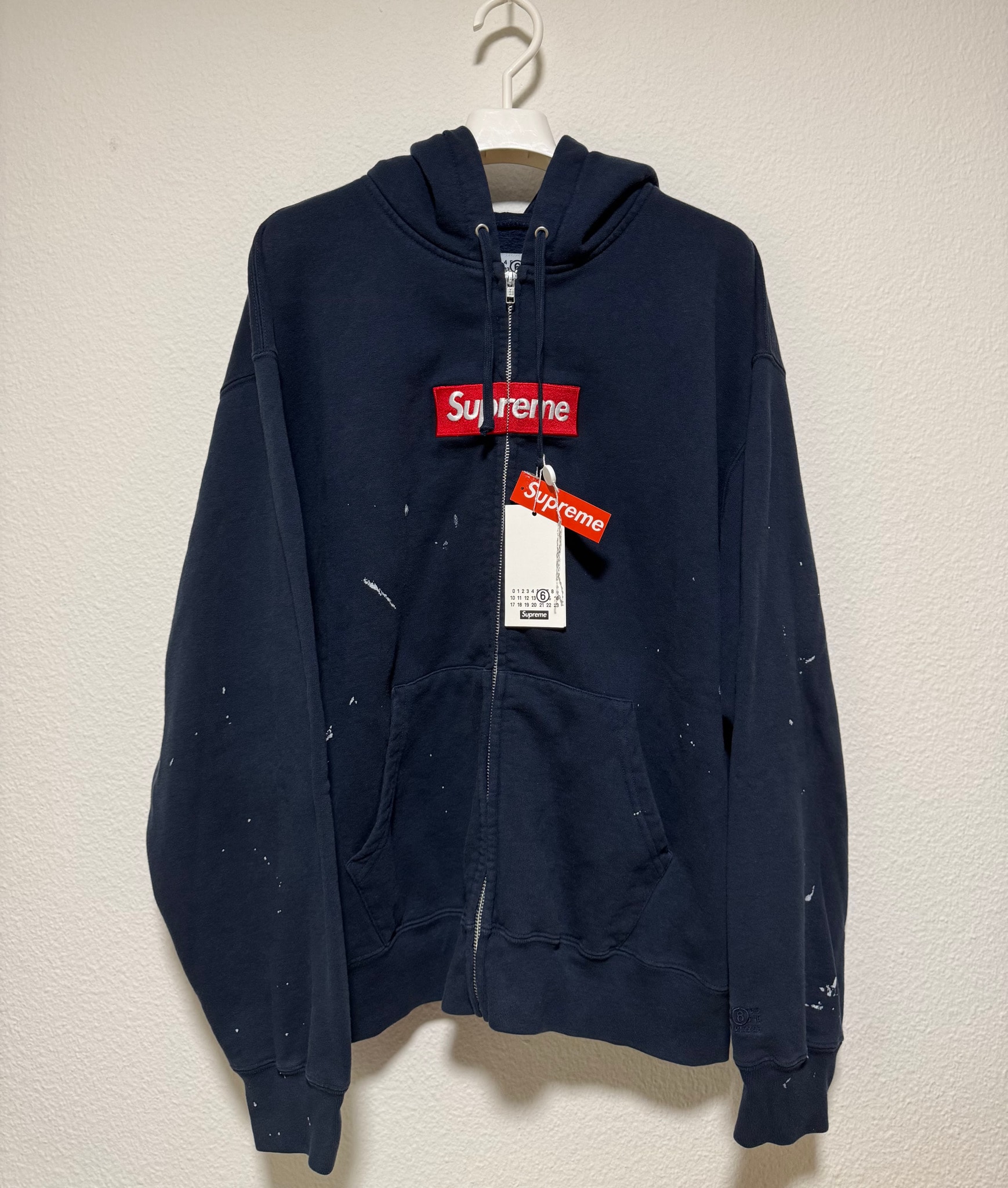 Supreme x MM6 Maison Margiela Box Logo Zip Up Hooded Sweatshirt "Navy"