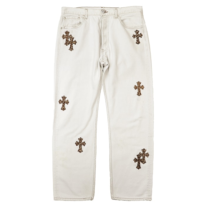 CHROME HEARTS ×Levi's クロムハーツ x リーバイス デニムパンツ サイズ 32 メンズ ジーンズ クロスパッチ ハラコレオパード ボトムス ホワイト 白 米国製