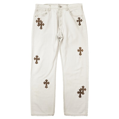 CHROME HEARTS ×Levi's クロムハーツ x リーバイス デニムパンツ サイズ 32 メンズ ジーンズ クロスパッチ ハラコレオパード ボトムス ホワイト 白 米国製