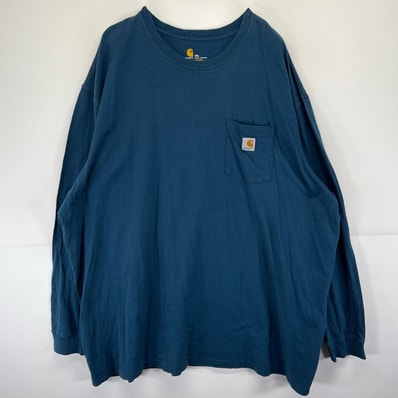 古着 カーハート Carhartt 長袖Tシャツ 胸ポケット 大きいサイズ ワンポイントロゴ 4XL ブルー系 メンズ