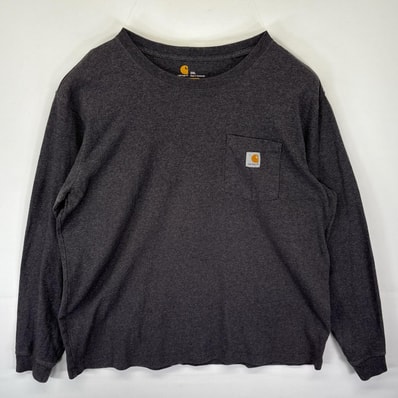 古着 カーハート Carhartt 長袖Tシャツ ロンT ワンポイントロゴ ポケット 大きいサイズ クルーネック 14041 グレー メンズ