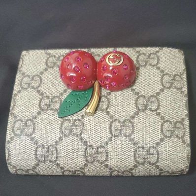 GUCCI Cherry GG Supreme Canvas Card Case