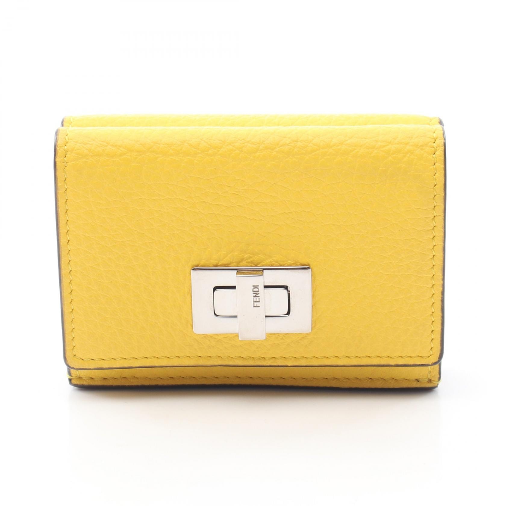 フェンディ FENDI PEEKABOO ピーカブー 三つ折り財布 財布 レザー レディース イエロー系 8M0426 【中古】