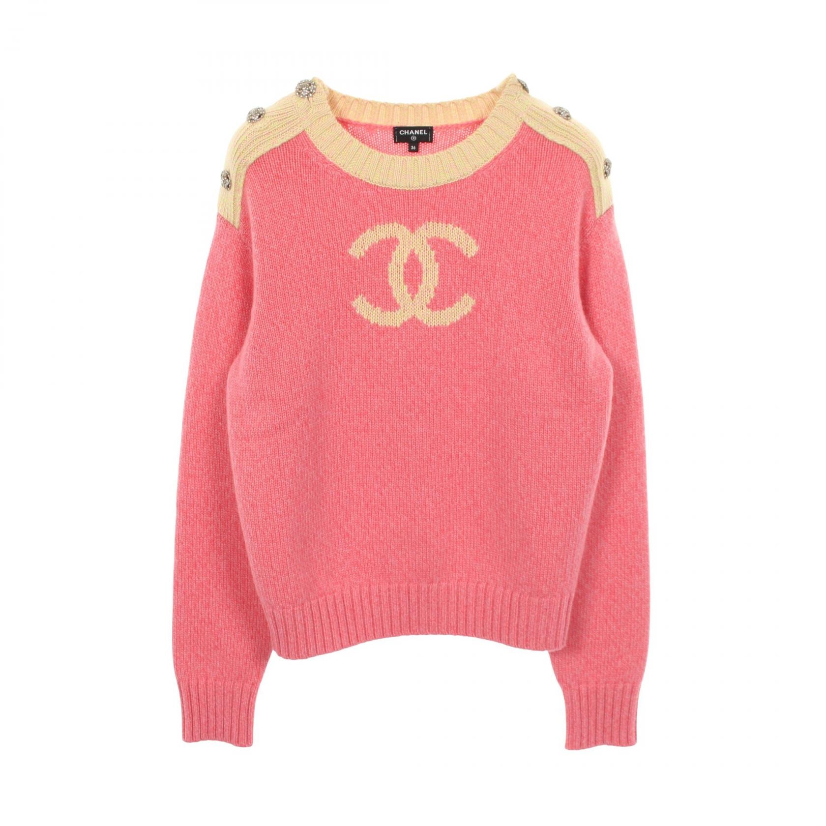 シャネル CHANEL ココマーク クルーネック ニット 衣料品 トップス カシミヤ レディース ピンク系 / イエロー系 P73911K10586 【中古】