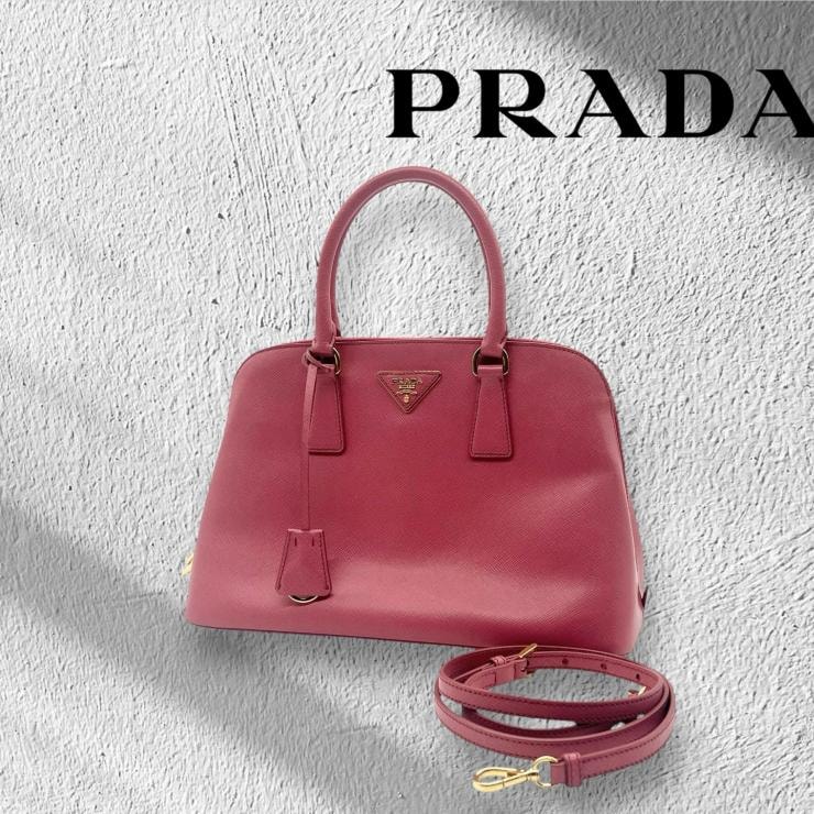 PRADA プラダ サフィアーノ レザー 2WAYハンドバッグ ショルダーバッグ ピンク ゴールド金具 ★美品★