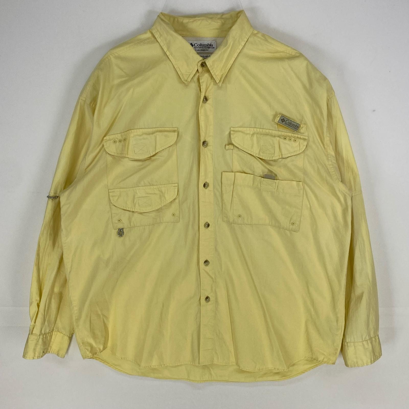 古着 コロンビア Columbia 長袖シャツ PFG フィッシング 胸ポケット ワンポイント ロングスリーブ L イエロー系 メンズ